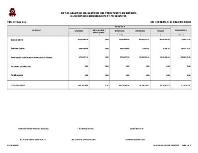 Estado Analitico del ejercicio del presupuesto de egresos Clasificacion economica (tipo de gasto)